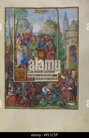 Die Söhne Israel sammeln Manna vom Himmel, Master von James IV. von Schottland (Flämisch, bevor 1465 - ca. 1541), Gent, Belgien, über 1510-1520, Tempera Farben, Gold und Tusche auf Pergament, Blatt: 23,2 x 16,7 cm (9 1/8 x 6 9/16 Zoll Stockfoto