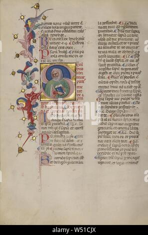 Erste S: Büste Porträt eines Mannes, Cristoforo Cortese (Italienisch, aktive Venedig, Italien 1390 - 1445), Venedig, Venetien, Italien, Anfang des 15. Jahrhunderts, Tempera Farben, Feder und Tinte, und Blattgold auf Pergament zwischen Holz Bretter mit rotem Samt, Blatt bedeckt gebunden: 36,8 x 26 cm (14 1/2 x 10 1/4 in Stockfoto