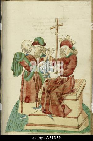 Theodas und ein anderer Mann vor dem inthronisierten Josaphat, Nachfolger von Hans Schilling (Deutsch, aktiv 1459 - 1467), aus der Werkstatt des Diebold Lauber (Deutsch, aktiv 1427 - 1467), Hagenau, Elsass, Frankreich (früher Deutschland), 1469, Tinte, farbige wäscht, und tempera Farben auf Papier, Blatt: 28,6 x 20,3 cm (11 1/4 in. x 8 in Stockfoto