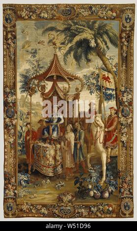 Tapestry: Der Kaiser auf eine Reise durch die Geschichte der Kaiser von China Reihe, nach Karikaturen von Guy-Louis Vernansal (Französisch, 1648-1729) und Jean-Baptiste Monnoyer (Französisch, 1636-1699), und Jean-Baptiste Belin de Fontenay (Französisch, 1653-1715), Beauvais Manufaktur (Französisch, gegründet 1664), unter der Leitung von Philippe Béhagle (Französisch, 1641-1705), Beauvais, Frankreich gewebt, um 1690 - 1705, Wolle und Seide, 254 x 415,3 cm (100 x 163 cm Stockfoto