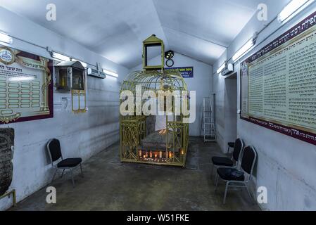 Grab von CHASSIDISCHEN Rabbi Elimelech in einem vergoldeten Gitter auf dem jüdischen Friedhof von Lezajsk, Polen Stockfoto