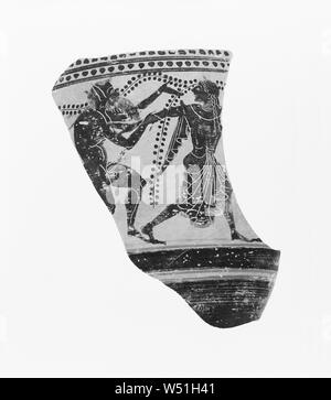 Dachgeschoss Black-Figure Lekythos Fragment, Unbekannt, Athen, Griechenland, ca. 500 - 475 v. Chr., Terrakotta, 12,5 × 10,2 cm (4 15/16 × 4 in Stockfoto