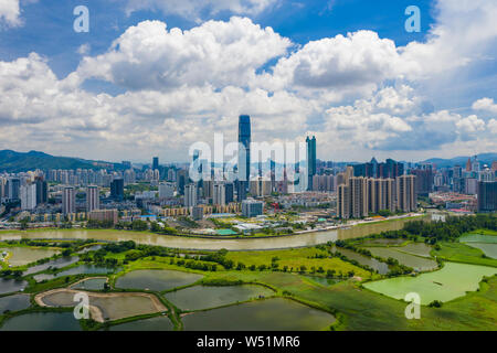 Luftaufnahme von Shenzhen in China. Stockfoto