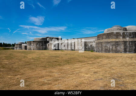 Breendonk, Belgien, 22. Juli 2019. Der nationalen Gedenkstätte der Festung Breendonk, Landschaft Bild von der Rückseite des fort Stockfoto