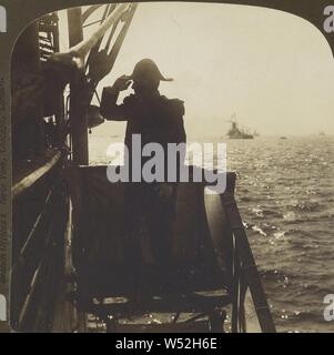 Admiral Evans Verlassen der Mayflower nach dem Aufruf auf der Präsident, Naval Review, Oyster Bay., Hawley C. White Company, 1906, Silbergelatineabzug Stockfoto