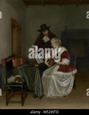 Die Musikstunde, Gerard Ter Borch (Niederländisch, 1617 - 1681), ca. 1668, Öl auf Leinwand, 67,7 × 55,6 cm (26 5/8 x 21 7/8 in Stockfoto