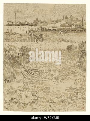 Arles: Blick vom Wheatfields, Vincent van Gogh (Niederländisch, 1853 - 1890), Arles, Frankreich, 1888, Reed und Spulefedern und braun Tinte, 31,2 × 24,1 cm (12 5/16 x 9 1/2 in. Stockfoto