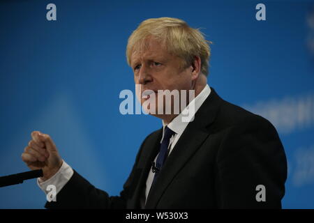 Boris Johnson nimmt Teil an der letzten konservativen Parteiführung Hustings an der London Excel Centre am 17. Juli 2019. Stockfoto