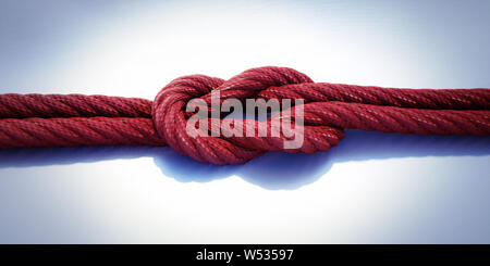 Red Reef knot oder quadratischen Knoten auf dunklem Holz - 3D-Darstellung Stockfoto