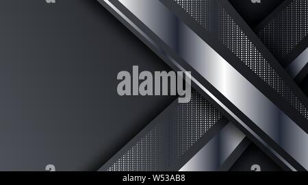Abstrakte Schwarz Silber-metallic Rahmen Tech glühende Elegantes Design Hintergrund Vorlage geeignet für Banner, Plakate, Flyer, Cover, Broschüre Stockfoto