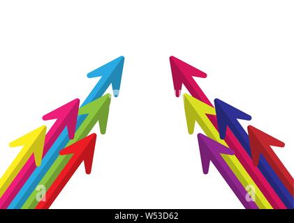 Farbige Pfeile mit unterschiedlicher Länge, einfache flache Bauform. Stock Vektor