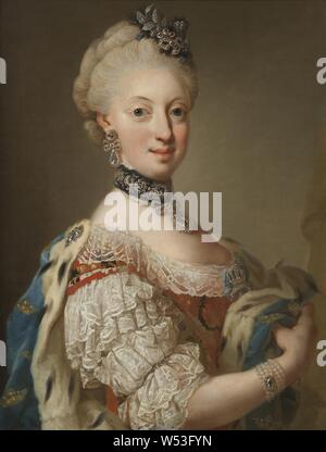 Zurückzuführen auf Lorens Pasch der Jüngere, Königin Sofia, Sofia Magdalena Magdalena, 1746-1813, Königin von Schweden Prinzessin von Dänemark, Malerei, Portrait, Sophia Magdalena von Dänemark, 1768, Öl auf Leinwand, Höhe 76 cm (29,9 Zoll), Breite 60 cm (23,6 Zoll), unterzeichnet, L. Pasch Jun, pinxit 1768 Stockfoto