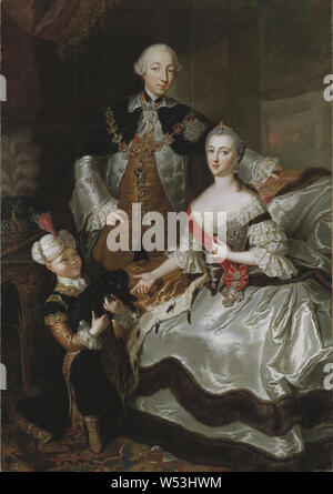 Anna Rosina de Gasc, Peter III. und Katharina II., Peter III. und Katharina II. von Russland, Peter III., 1728-1762, Herzog von Holstein-Gottorp, Kaiser von Russland, Katharina II., 1729-1796, Prinzessin von Anhalt - Zerbst, Kaiserin von Russland und Kalmuckic Knecht Junge, Malerei, Portrait, Peter III. von Russland, 1756, Öl auf Leinwand, Höhe 207 cm (81,4 Zoll), Breite 143 cm (56,2 Zoll), Signiert, Peint par Rosine Matthieu, keine Lisiewska Ao 1756. Stockfoto