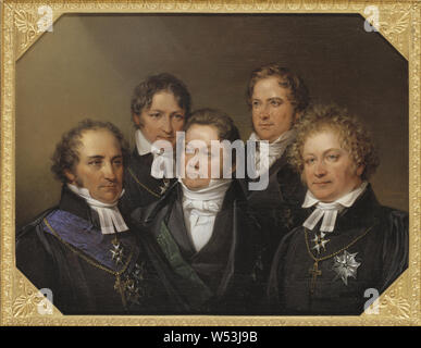 Johan Gustaf Sandberg, Johan Olof Wallin, Jöns Jacob Berzelius, Frans Michael Franzén, Erik Gustaf Geijer und Esaias Tegnér, Fünf berühmte zeitgenössische Malerei, Erik Gustaf Geijer, 1843, Öl auf Leinwand, Höhe 52 cm (20,4 Zoll), Breite 68 cm (26,7 Zoll), unterzeichnet, J, G, Sandberg//pinxit 1843 Stockfoto