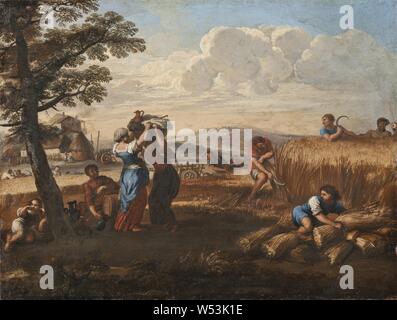 Pietro da Cortona, Landschaft mit der Ernte, Landschaft mit Getreideernte, Malerei, Landschaft, Kunst, 18. Jahrhundert, Öl auf Leinwand, Höhe 50 cm (19,6 Zoll), Breite 65 cm (25,5 Zoll) Stockfoto