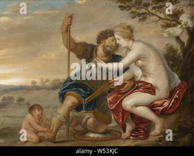 Art und Weise von Peter Paul Rubens, Mars, Venus und Amor, Venus und Amor, Malerei, Öl auf Leinwand, Höhe 34 cm (13,3 Zoll), Breite 44 cm (17,3 Zoll) Stockfoto