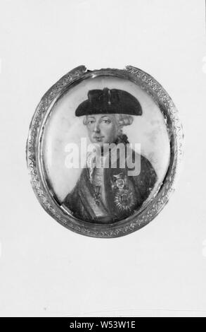 König Friedrich II., Fredrik II, 1712-1786, König von Preußen, genannt "Fredrik der Große', Malerei, Öl auf Perlmutt, Rahmen aus schwarzem Holz Stockfoto