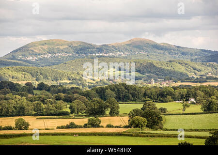 Die Malvern Hills aus Bringsty Common, Worcestershire, England, UK Stockfoto