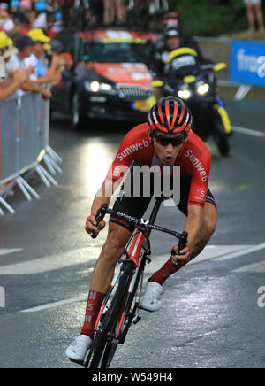 25. Juli 2019, Embrun, Valloire, Provence-Alpes-C&#xf4;te d'Azur, Frankreich; eine Tour de France Etappe 18; Lennard Kamna in Valloire Stockfoto