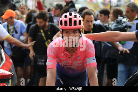 25. Juli 2019, Embrun, Valloire, Provence-Alpes-C&#xf4;te d'Azur, Frankreich; eine Tour de France Etappe 18; Rigoberto Uran, EF Education First Stockfoto