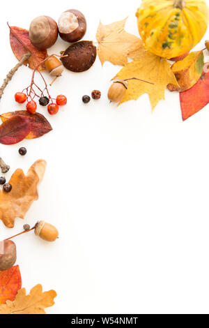 Herbst Blätter, Kastanien, Eicheln und Beeren frame Stockfoto