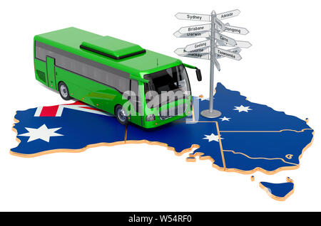 Australien Bus Touren Konzept. 3D-Rendering auf weißem Hintergrund Stockfoto