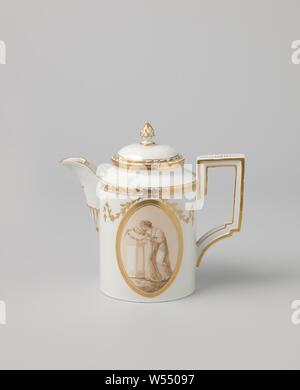 Deckel der Kaffeemaschine mit einem Foliate blättern, Deckel einer Porzellan Coffee Pot malte auf der Glasur in Gold. Mit einem Blatt Rebe und Abdeckung" in der Form eines Pine Cone eingerichtet., Fürstenberg, C. 1785 - C. 1795, Porzellan (Material), Glasur, Gold (Metall), Verglasung, h 4,4 cm, d 6,5 cm Stockfoto