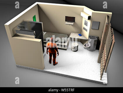 Die 3D-Rekonstruktion einer Gefängniszelle, ADX Florenz Supermax, Colorado Pönitentiarie. Uns maximale Sicherheit pönitentiarie Center. Statt in einer Gefängniszelle Stockfoto