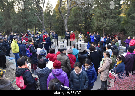 Ältere Menschen vor Ort sammeln und viel Spaß in der Jingshan Park in Peking, China, 26. November 2018. Die durchschnittliche Lebenserwartung der Bewohner von Peking Stockfoto