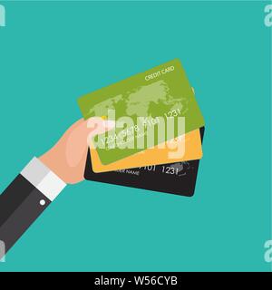 Hand mit Kreditkarte. Finanz- und On-line-Zahlungen Konzept. Vector Illustration Stock Vektor