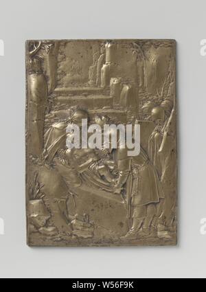 Die Beerdigung das Leiden Christi (Titel der Serie) der Kupfer Leidenschaft (ehemaliger Titel der Serie), Rechteckig, vergoldeter Bronze Plakette mit der Grablegung, Christi Grablegung (ggf. durch Engel), Arent van Bolten (zugeschrieben), Nördliche Niederlande, C. 1600 - C. 1625, bronze (Metall), Vergoldung, h 14,3 cm x W 10,5 cm × w 449 Stockfoto