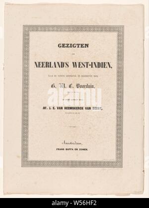 Gesichter aus Neerland's West-Indien (Titel auf Objekt), Lose - Blatt blatt Metall bestehend aus vier separaten Ordnern mit identischen abdeckt. Ordner 1: Titelseite und sechs Textblätter mit Einleitung und Beschreibung der Platten I-XVIII. Karte 2: Karte und Platten I-VIII über Suriname. Karte 3: Karte und Platten IX-XVIII über die Antillen. Ordner 4: Leer, nur die Verkleidung. Das Ganze ist in einen leeren Karton Ordner mit Leinen sichern und grünen Bändern, Suriname, die Niederländischen Antillen, Gerard Voorduin (auf Objekt erwähnt), 1860-1862, Papier, H 68 cm x W 49,3 cm Stockfoto