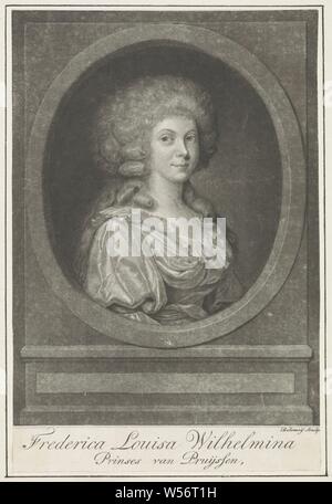 Portrait von Wilhelmina von Preußen, Portrait von Wilhelmina in einem Oval. In den unteren Rand Ihr Name und Titel, Wilhelmina van Preußen (1774-1837), Benjamin Samuel Bolomey (auf Objekt erwähnt), Den Haag, 1790-1819, Papier, Ätzen, H 209 mm x B 138 mm Stockfoto