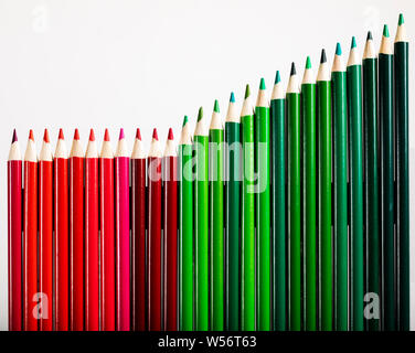 In den Farben rot & grün Bleistifte, business Grafik der Steigerung der Gewinne Stockfoto