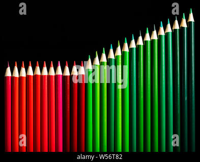In den Farben rot & grün Bleistifte, business Grafik der Steigerung der Gewinne Stockfoto