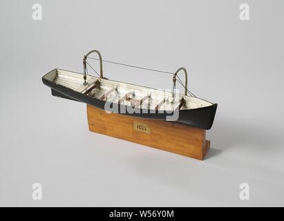 Modell eines Rettungsbootes, Release, Modell eines Teil des Schiffes Wand mit zwei Nagel Rijkswerf avits., Vlissingen, C. 1857 - C. 1858, Holz (Pflanzen), Messing (Legierung), Seil, H 29 cm x W 34 cm x d 10 cm Stockfoto