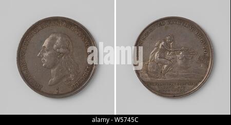 Tod von Maximilian Julius Leopold, Herzog von Brunswijk, in der Oder bei Hochwasser ertrunken, silberne Medaille. Front: Die man-Büste im Inneren. Rückseite: gekrönt Frau mit Wappen sitzen Trauer neben Leiche im Inneren eine Inschrift, abgeschnitten: Inschrift., Frankfurt/Oder, Oder, Maximilian Julius Leopold von Braunschweig-Wolfenbüttel, Abraham Abrahamson, Berlin, 1785, silber (Metall), markanten (Metallverarbeitung), d 4,2 cm × w 27,95 Stockfoto