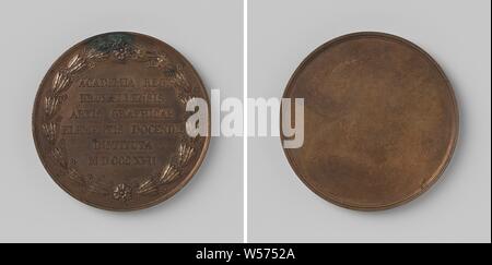 Grundlage der Königlichen Akademie der Bildenden Künste in Brüssel, einseitige Bronzemedaille. Vorderseite: Inschrift im Kranz der myrteloof. Rückwärtsgang: Leer, Brüssel, Willem I Frederik (König der Niederlande), der Königlichen Akademie der Bildenden Künste (Brüssel), Joseph Pierre Braemt (möglicherweise), 1817, bronze (Metall), markanten (Metallverarbeitung), d 5 cm × w 473 Stockfoto