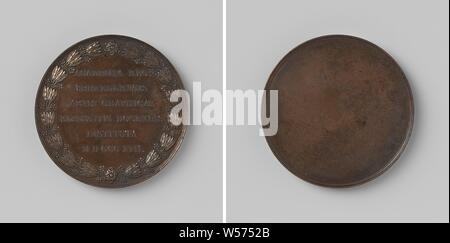 Grundlage der Königlichen Akademie der Bildenden Künste in Brüssel, einseitige Bronzemedaille. Vorderseite: Inschrift im Kranz der myrteloof. Rückwärtsgang: Leer, Brüssel, Willem I Frederik (König der Niederlande), der Königlichen Akademie der Bildenden Künste (Brüssel), Joseph Pierre Braemt (möglicherweise), 1817, bronze (Metall), markanten (Metallverarbeitung), d 4,5 cm × w 37.59 Stockfoto