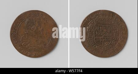 Philipp IV., König von Spanien, gezählt Token im Auftrag der Rat der Finanz-, Kupfer- Medaille. Front: Die man-Büste im Inneren. Rückwärtsgang: gekrönte Wappen, hängen mit der Orden vom Goldenen Vlies in einem Wrap, Philip IV (König von Spanien), Rat der Finanzminister, anonym, Brüssel, 1637, kupfer (Metall), markanten (Metallverarbeitung), d 2,8 cm × w 4.95 Stockfoto