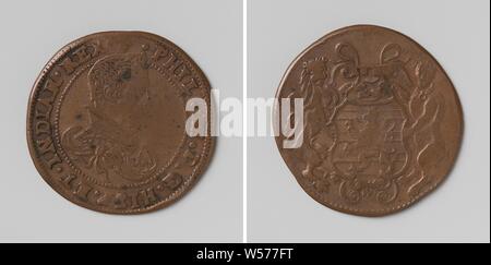 Philipp IV., König von Spanien, gezählt Token im Auftrag der Stadt Brügge, Kupfer Medaille aufgeladen. Front: Die man-Büste im Inneren. Rückseite: Wappen in Kartusche, die von Lion und Bär, Brügge flankiert, Philip IV (König von Spanien), anonyme, Belgien, 1640, kupfer (Metall), markanten (Metallverarbeitung), d 3,1 cm × w 5.51 Stockfoto