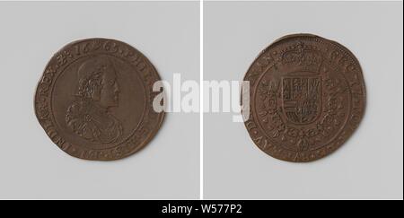 Philipp IV., König von Spanien, gezählt Token im Auftrag der Rat der Finanzminister, Kupfer Token belastet. Front: Die man-Büste im Inneren. Rückwärtsgang: gekrönte Wappen, hängen mit der Orden vom Goldenen Vlies in einem Wrap, Philip IV (König von Spanien), Rat der Finanzminister, anonym, Antwerpen, 1665, kupfer (Metall), markanten (Metallverarbeitung), d 3,4 cm × W72 Stockfoto