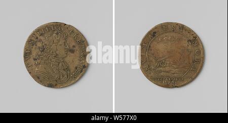 Besancon erneut von den Franzosen eingenommen, gezählt Token von Ludwig XIV., König von Frankreich, Kupfer Medaille aufgeladen. Front: Die man-Büste im Inneren. Rückwärtsgang: Kanone, Turm in Umfang, abgeschnitten: Inschrift, Besançon, Louis XIV (König von Frankreich), anonyme, Frankreich, 1674, kupfer (Metall), markanten (Metallverarbeitung), d 2,8 cm × w 5.83 Stockfoto