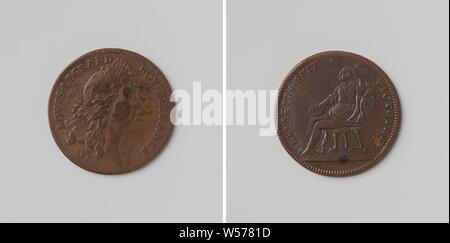 20-jährige Datei aus Regensburg zwischen Frankreich, den Kaiser, Spanien und den Niederlanden, gezählt Token zu Ehren von Ludwig XIV., König von Frankreich, Kupfer-Medaille. Vorderseite: des Menschen Bruststück mit Lorbeerkranz innerhalb einer Inschrift. Rückwärtsgang: Sitzende Frau, der Rest, eine Krone auf ihr Knie in einem Wrap, Regensburg, Louis XIV (König von Frankreich), Lazarus Gottlieb Lauffer, Neurenberg, 1684, kupfer (Metall), markanten (Metallverarbeitung), d 2,5 cm × w 4.79 Stockfoto