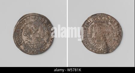 20-jährige Datei aus Regensburg zwischen Frankreich, den Kaiser, Spanien und den Niederlanden, gezählt Token im Auftrag der Rat der Finanzminister, Silbermedaille aufgeladen. Vorderseite: Waffe trophee innerhalb einer Serpentine rund und ein Kreisverkehr. Rückseite: gekrönte Wappen, hängen mit der Orden vom Goldenen Vlies innerhalb eines Kreises, Regensburg, anonyme, Brüssel, 1684, silber (Metall), markanten (Metallverarbeitung), d 3,2 cm × w 6.52 Stockfoto