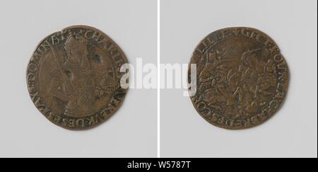 Charles V, Deutsche Kaiser, ist die Vorbereitung für den Krieg gegen Frankreich und Gelderland, Berechnung Token für das Audit Office von Flandern in Lille, Vlaanderen, 1543, kupfer (Metall), markanten (Metallverarbeitung), d 2,7 cm × w 4.58 Stockfoto