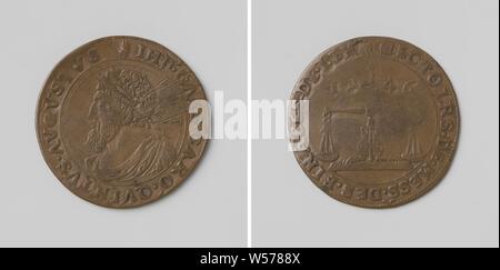 Charles V, Deutsche Kaiser, Berechnung token Der Rat der Finanzminister, Kupfer Token. Front: Die man-Büste im Inneren. Rückwärtsgang: Balance zwischen dem Jahr im Rahmen ausgewogener, Karl V. von Habsburg (Deutsche Kaiser und König von Spanien), Rat der Finanzminister, anonym, Antwerpen, 1546, kupfer (Metall), markanten (Metallverarbeitung), d 2,9 cm × W47 Stockfoto