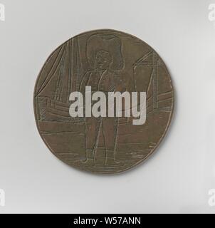Korendragers-und-dumpingers Gilde aus Amsterdam, Guild Token von Jan Noordeloos, Kupfer-Medaille. Vorderseite: Mann mit Kopf und Gesicht laden, im Hintergrund: hell Barge und Zugbrücke. Rückwärtsgang: Inschrift, Amsterdam, Jan Noordeloos, anonym, 1815, kupfer (Metall), Gravieren, d 3,4 cm × w 8.21 Stockfoto