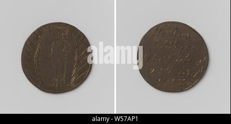 Korendragers-und-dumpingers Gilde von Amsterdam, Guild Token von Willem Neuboer, Messing Medaille. Vorderseite: Mann mit Kopf und Gesicht Ladung innen Blatt Kranz, Hintergrund: schattiert. Rückwärtsgang: Inschrift, Amsterdam, Willem Neuboer, anonym, 1817, Messing (Legierung), Gravieren, d 3,4 cm × W97 Stockfoto
