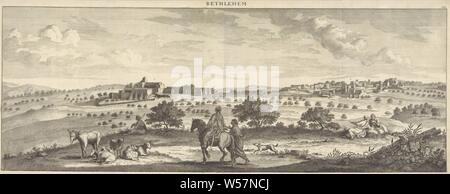 Blick auf Bethlehem Bethlehem (Titel auf Objekt), Blick auf die Stadt im Allgemeinen, haben duta 'Bethlehem, Jan Luyken, Delft, 1698, Papier, Gravur, H 247 mm x B 636 mm Stockfoto